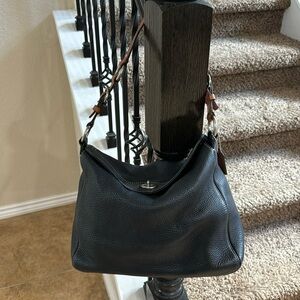 Authentic Coach leather purse. EUC. Black with brown/tan strap